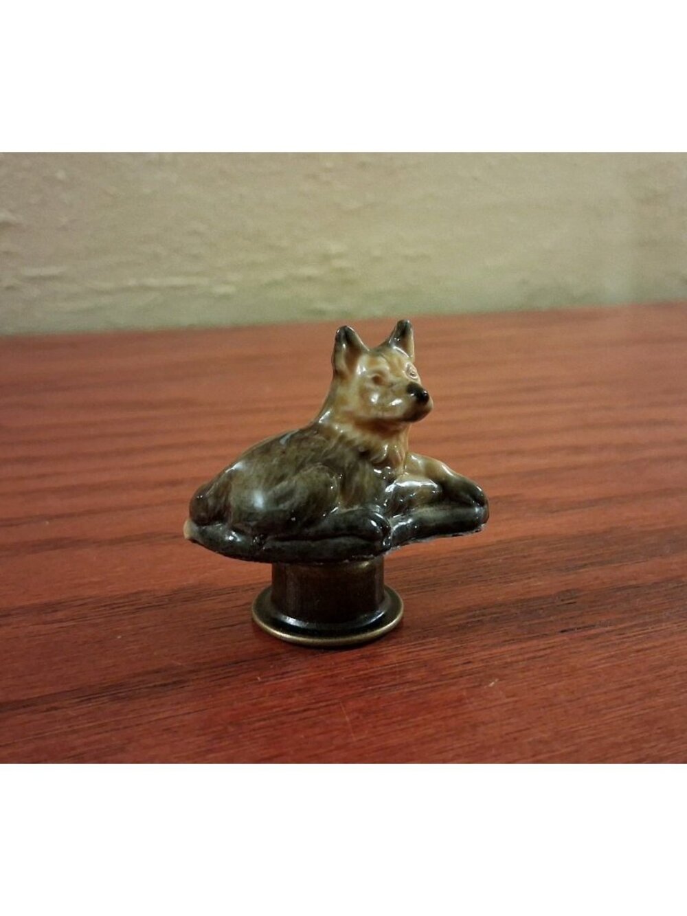 German Shepherd Puppy Dog Lamp Finial Shade Topper Ceramic England Vintage